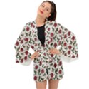 Roses Flowers Leaves Pattern Scrapbook Paper Floral Background Long Sleeve Kimono View1