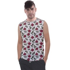 Roses Flowers Leaves Pattern Scrapbook Paper Floral Background Men s Regular Tank Top