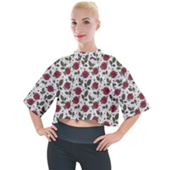 Roses Flowers Leaves Pattern Scrapbook Paper Floral Background Mock Neck T-shirt