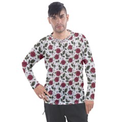 Roses Flowers Leaves Pattern Scrapbook Paper Floral Background Men s Pique Long Sleeve T-shirt