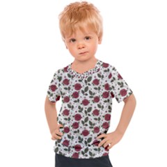 Roses Flowers Leaves Pattern Scrapbook Paper Floral Background Kids  Sports T-shirt