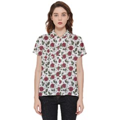 Roses Flowers Leaves Pattern Scrapbook Paper Floral Background Short Sleeve Pocket Shirt