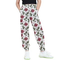 Roses Flowers Leaves Pattern Scrapbook Paper Floral Background Kids  Joggers by Maspions