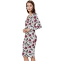 Roses Flowers Leaves Pattern Scrapbook Paper Floral Background Long Sleeve V-Neck Bodycon Dress  View2