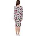 Roses Flowers Leaves Pattern Scrapbook Paper Floral Background Long Sleeve V-Neck Bodycon Dress  View4