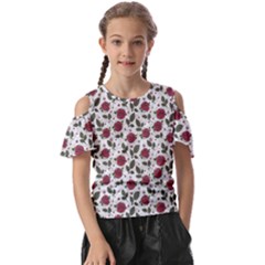 Roses Flowers Leaves Pattern Scrapbook Paper Floral Background Kids  Butterfly Cutout T-shirt