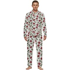 Roses Flowers Leaves Pattern Scrapbook Paper Floral Background Men s Long Sleeve Velvet Pocket Pajamas Set