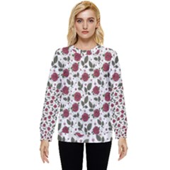 Roses Flowers Leaves Pattern Scrapbook Paper Floral Background Hidden Pocket Sweatshirt