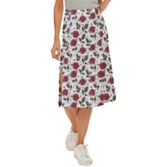 Roses Flowers Leaves Pattern Scrapbook Paper Floral Background Midi Panel Skirt