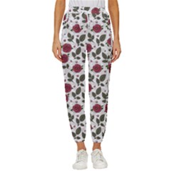 Roses Flowers Leaves Pattern Scrapbook Paper Floral Background Women s Cropped Drawstring Pants by Maspions