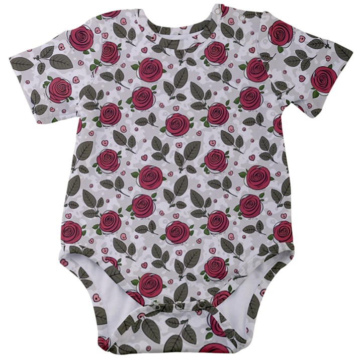 Roses Flowers Leaves Pattern Scrapbook Paper Floral Background Baby Short Sleeve Bodysuit