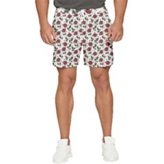 Roses Flowers Leaves Pattern Scrapbook Paper Floral Background Men s Runner Shorts by Maspions