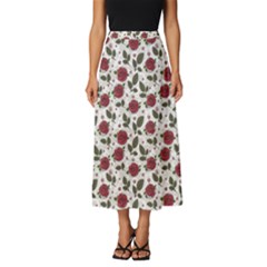 Roses Flowers Leaves Pattern Scrapbook Paper Floral Background Classic Midi Chiffon Skirt