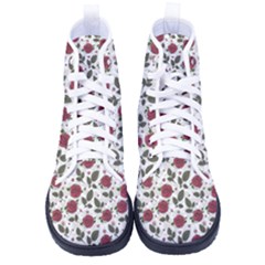 Roses Flowers Leaves Pattern Scrapbook Paper Floral Background Kid s High-top Canvas Sneakers