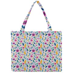 Background Pattern Leaves Pink Flowers Spring Yellow Leaves Mini Tote Bag