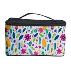 Background Pattern Leaves Pink Flowers Spring Yellow Leaves Cosmetic Storage Case by Maspions