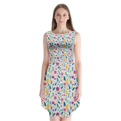 Background Pattern Leaves Pink Flowers Spring Yellow Leaves Sleeveless Chiffon Dress  