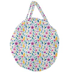 Background Pattern Leaves Pink Flowers Spring Yellow Leaves Giant Round Zipper Tote