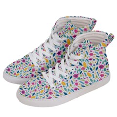 Background Pattern Leaves Pink Flowers Spring Yellow Leaves Men s Hi-top Skate Sneakers