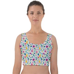 Background Pattern Leaves Pink Flowers Spring Yellow Leaves Velvet Crop Top