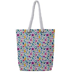 Background Pattern Leaves Pink Flowers Spring Yellow Leaves Full Print Rope Handle Tote (small)