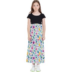 Background Pattern Leaves Pink Flowers Spring Yellow Leaves Kids  Flared Maxi Skirt by Maspions