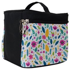 Background Pattern Leaves Pink Flowers Spring Yellow Leaves Make Up Travel Bag (big)