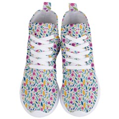 Background Pattern Leaves Pink Flowers Spring Yellow Leaves Women s Lightweight High Top Sneakers