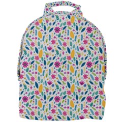 Background Pattern Leaves Pink Flowers Spring Yellow Leaves Mini Full Print Backpack by Maspions