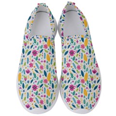 Background Pattern Leaves Pink Flowers Spring Yellow Leaves Men s Slip On Sneakers by Maspions