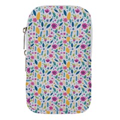 Background Pattern Leaves Pink Flowers Spring Yellow Leaves Waist Pouch (large)