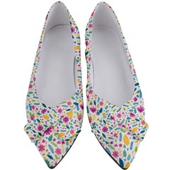 Background Pattern Leaves Pink Flowers Spring Yellow Leaves Women s Bow Heels