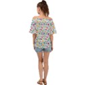 Background Pattern Leaves Pink Flowers Spring Yellow Leaves Off Shoulder Short Sleeve Top View2