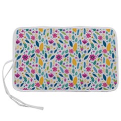 Background Pattern Leaves Pink Flowers Spring Yellow Leaves Pen Storage Case (s)