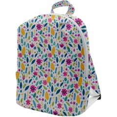 Background Pattern Leaves Pink Flowers Spring Yellow Leaves Zip Up Backpack