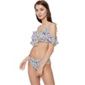 Background Pattern Leaves Pink Flowers Spring Yellow Leaves Ruffle Edge Tie Up Bikini Set	 View2