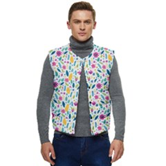 Background Pattern Leaves Pink Flowers Spring Yellow Leaves Men s Button Up Puffer Vest	 by Maspions