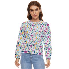 Background Pattern Leaves Pink Flowers Spring Yellow Leaves Women s Long Sleeve Raglan T-shirt