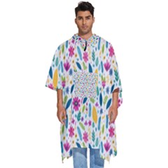 Background Pattern Leaves Pink Flowers Spring Yellow Leaves Men s Hooded Rain Ponchos by Maspions