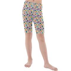 Floral Flowers Leaves Tropical Pattern Kids  Mid Length Swim Shorts