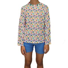 Floral Flowers Leaves Tropical Pattern Kids  Long Sleeve Swimwear