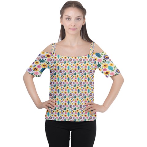 Floral Flowers Leaves Tropical Pattern Cutout Shoulder T-shirt by Maspions