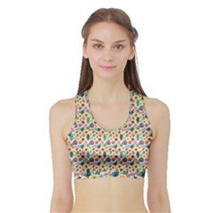 Floral Flowers Leaves Tropical Pattern Sports Bra With Border