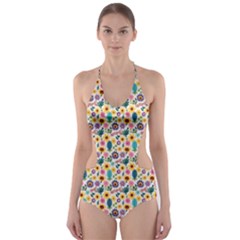 Floral Flowers Leaves Tropical Pattern Cut-out One Piece Swimsuit