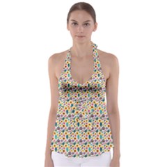 Floral Flowers Leaves Tropical Pattern Tie Back Tankini Top