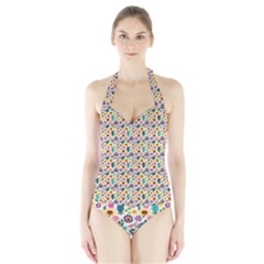 Floral Flowers Leaves Tropical Pattern Halter Swimsuit