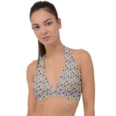 Floral Flowers Leaves Tropical Pattern Halter Plunge Bikini Top