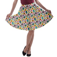 Floral Flowers Leaves Tropical Pattern A-line Skater Skirt