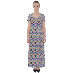 Floral Flowers Leaves Tropical Pattern High Waist Short Sleeve Maxi Dress