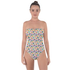 Floral Flowers Leaves Tropical Pattern Tie Back One Piece Swimsuit